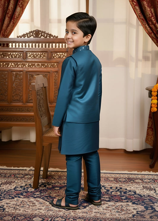Ocean Blue Waistcoat Suit Ahw-052