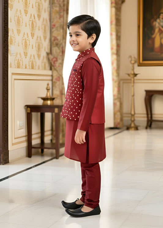 Berry Red Waistcoat Suit Ahw-053
