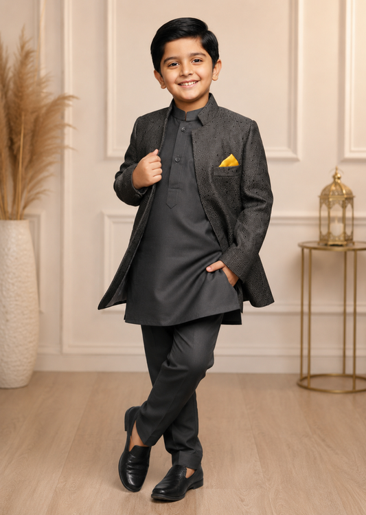 Dim Grey Open Prince Coat Suit P38