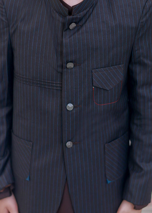 Dark Blue Prince Coat With Brown Kurta Trouser- AP 010