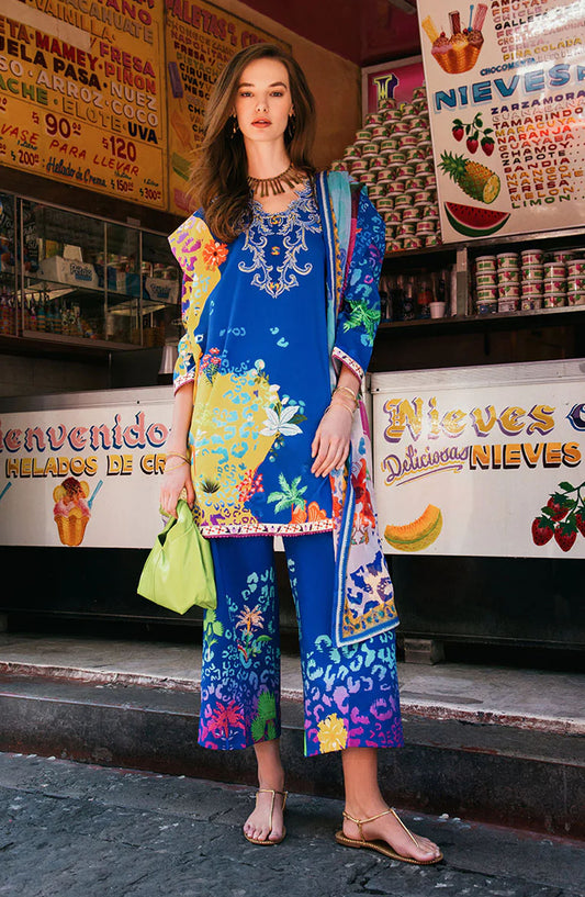 Hemline by Mushq Embroidered Lawn Unstitched 3 Piece Suit - Flower of Life - MQ25LDHP - Blue - Summer Collection