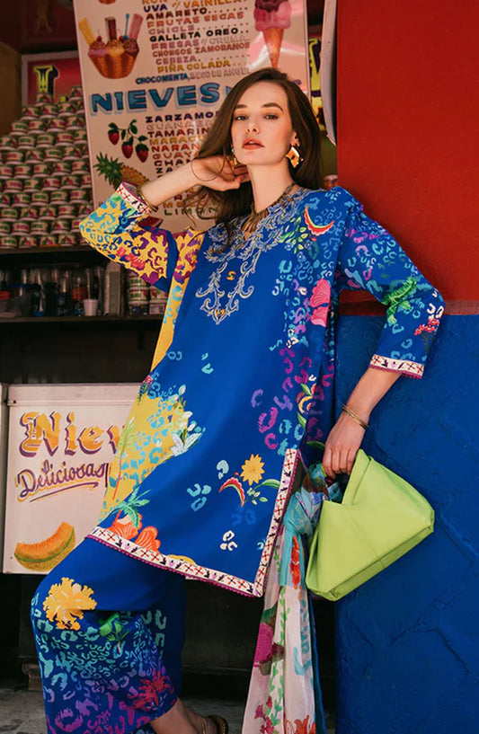 Hemline by Mushq Embroidered Lawn Unstitched 3 Piece Suit - Flower of Life - MQ25LDHP - Blue - Summer Collection