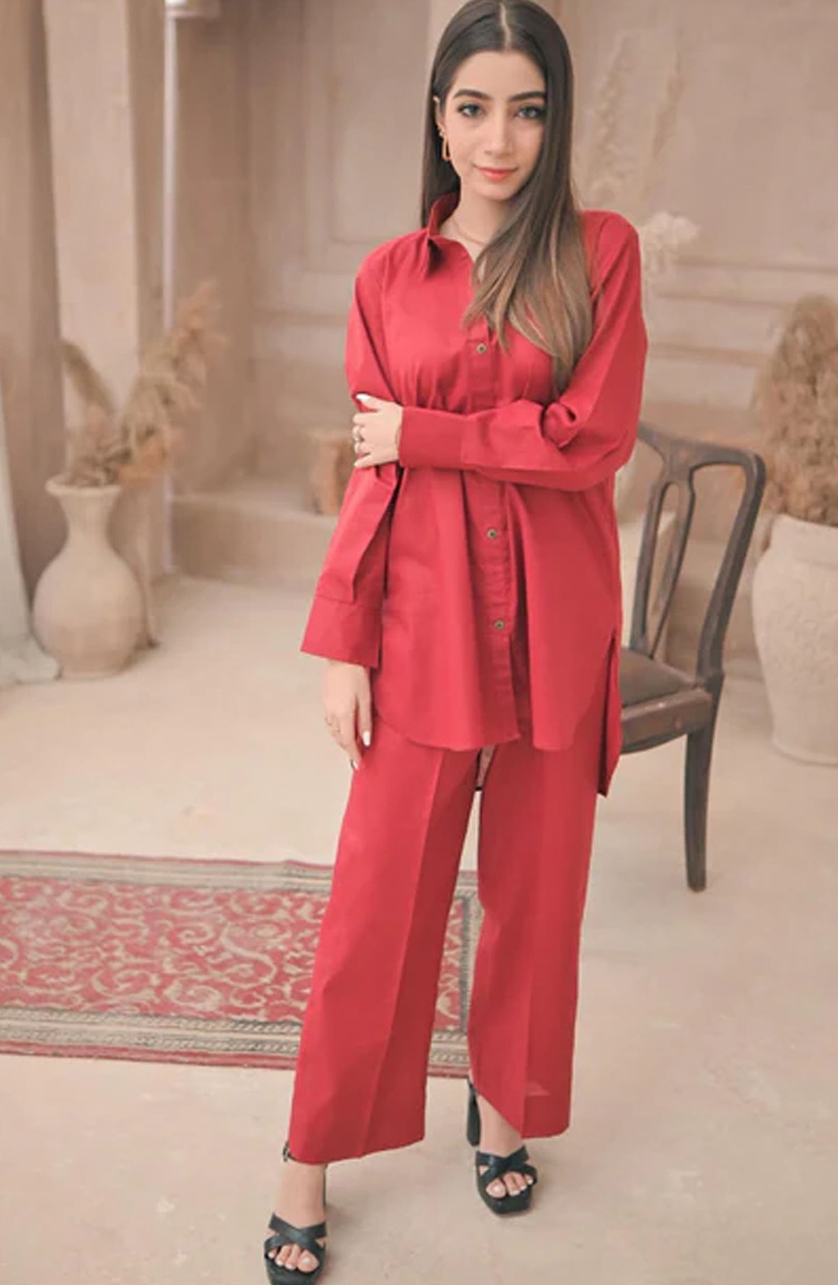 Zauk Casual Cotton Lawn 2 Piece Suit - Reddish Maroon - ZK25CC - Red - Casual Collection
