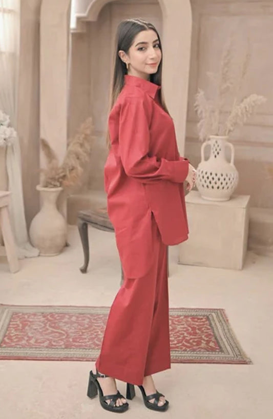 Zauk Casual Cotton Lawn 2 Piece Suit - Reddish Maroon - ZK25CC - Red - Casual Collection