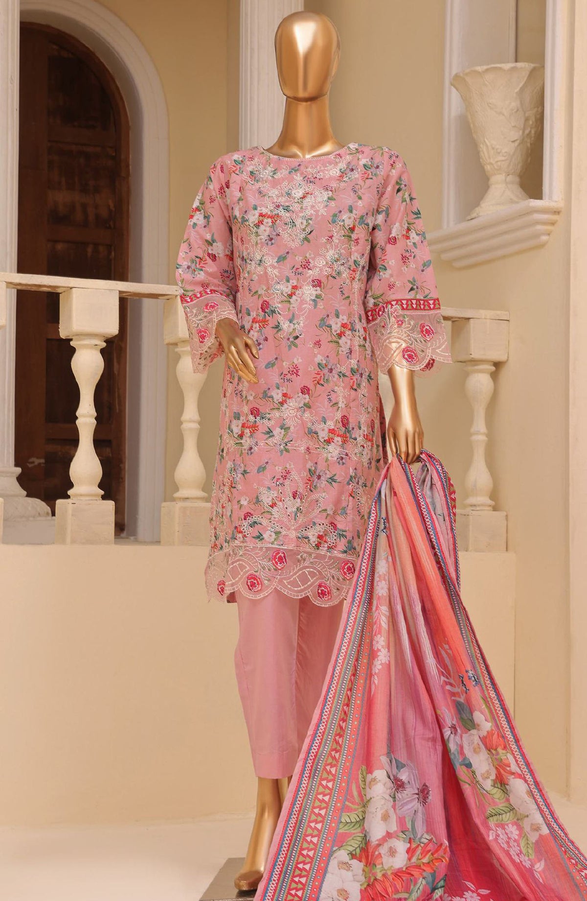 Bin Saeed Embroidered Lawn Stitched 3 Piece Suit - SM-774 - BS25EL3PCV5 - Pink - Summer Collection