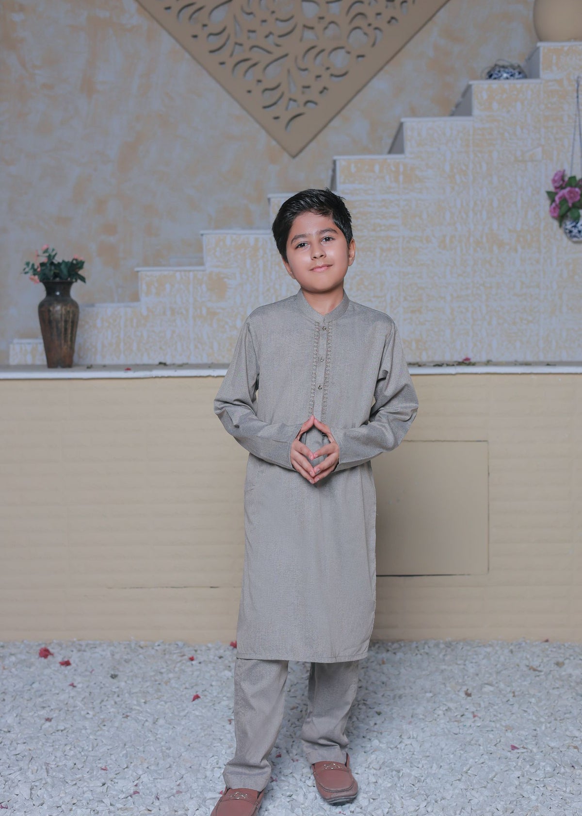 Pastel Grey Prince Coat Suit AP 014