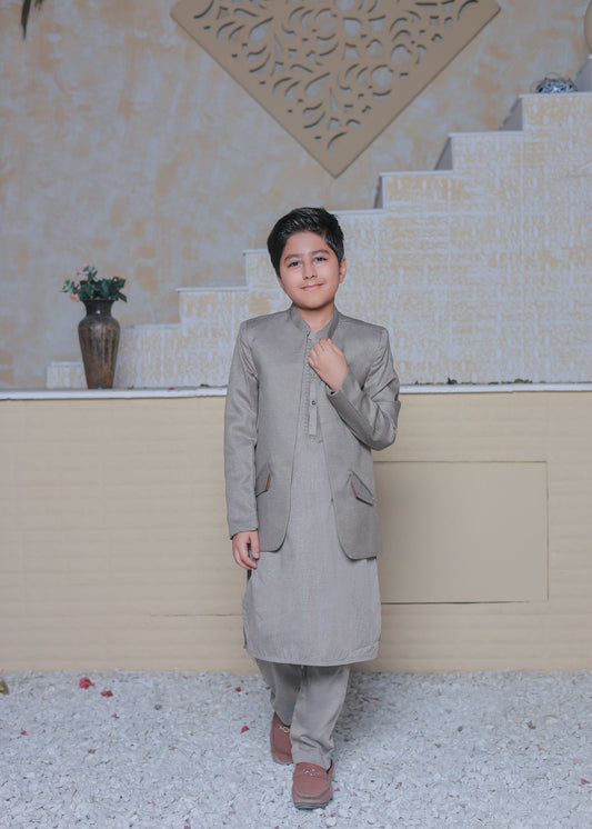 Pastel Grey Prince Coat Suit AP 014