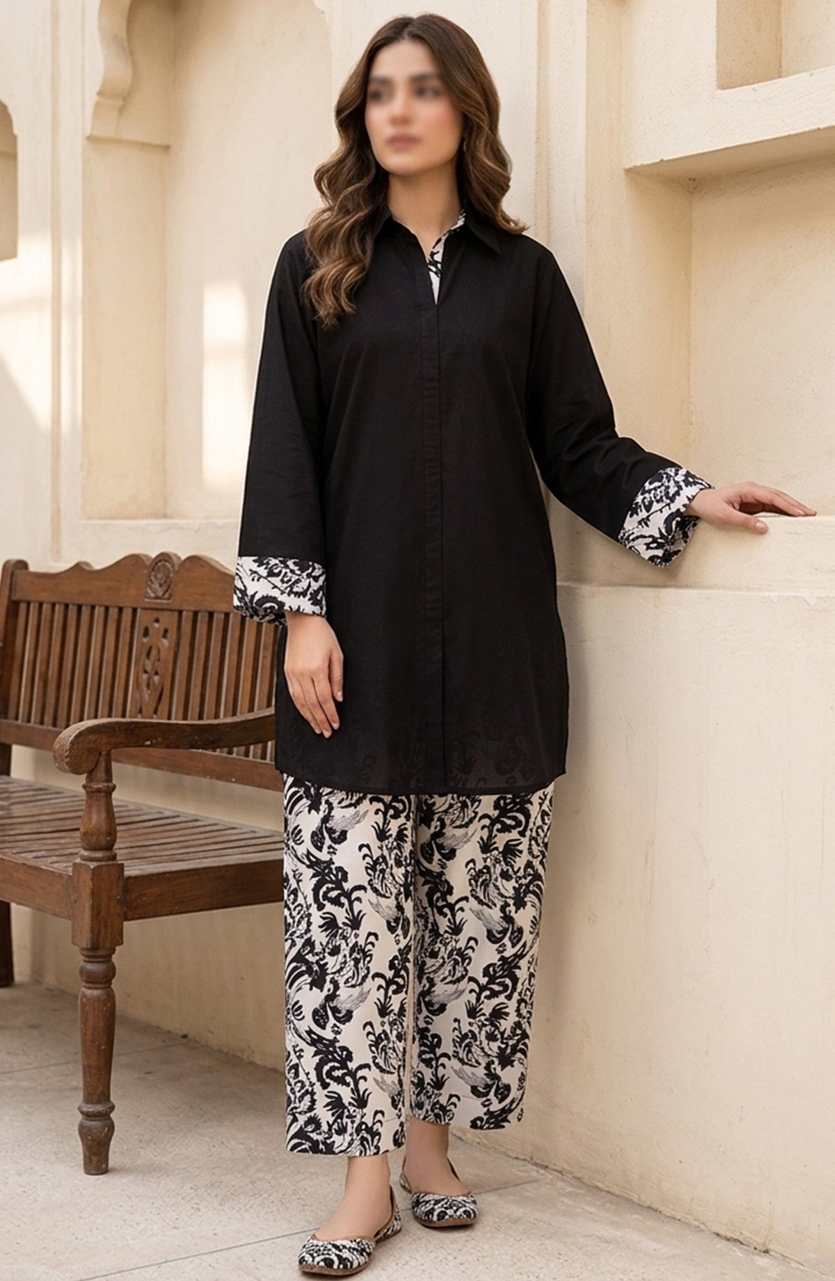 Amna Khadija Dastan Sunset Soiree Lawn Stitched 2 Piece Suit - AKPD-06 - AKP26TAAN - Black - Summer Collection