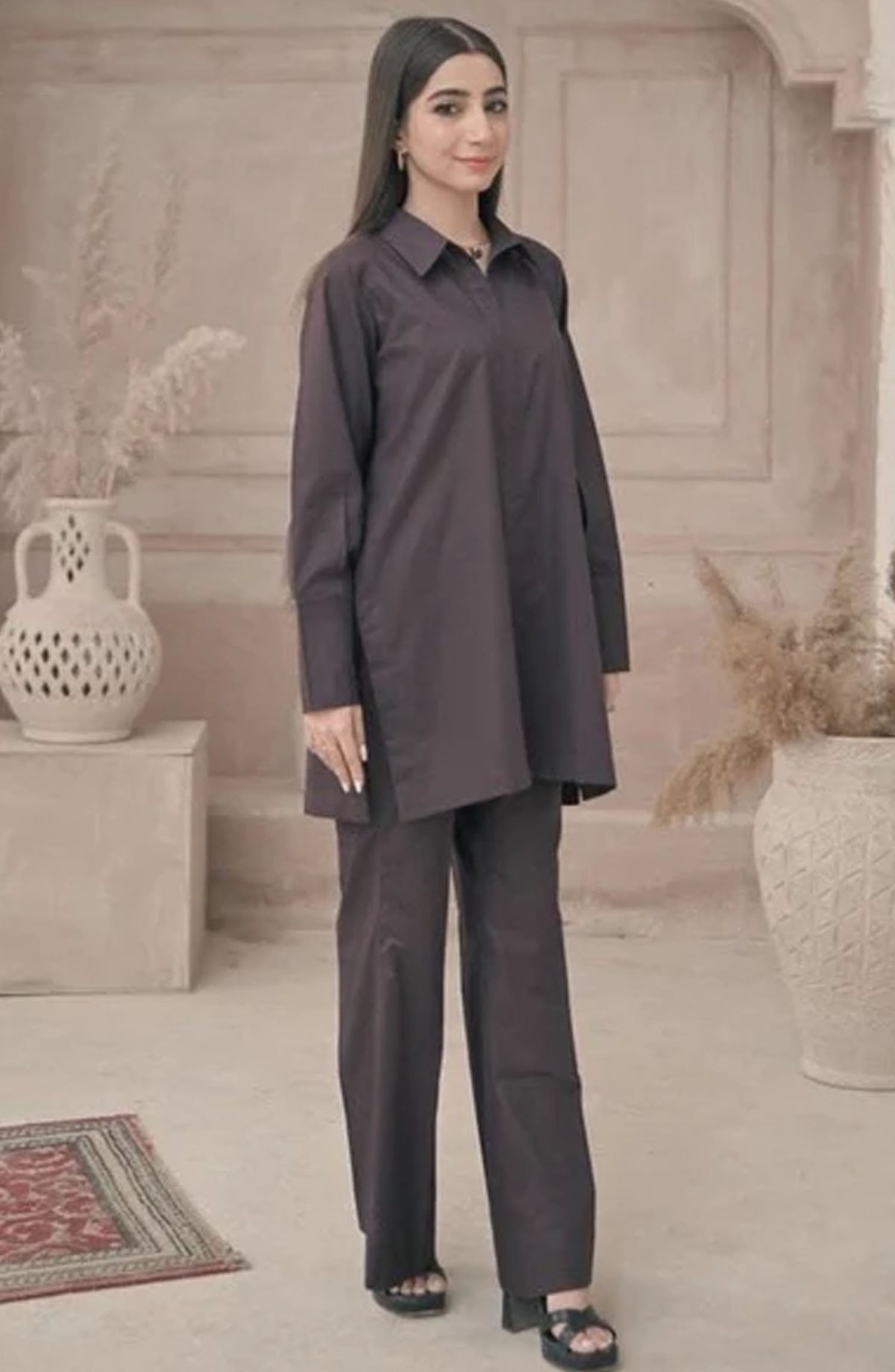 Zauk Casual Cotton Lawn 2 Piece Suit - Umber - ZK25CC - Black - Casual Collection