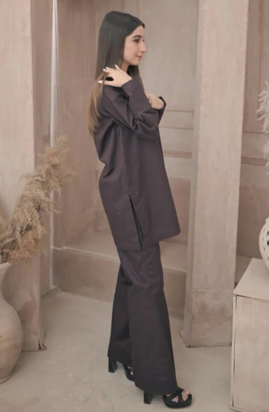 Zauk Casual Cotton Lawn 2 Piece Suit - Umber - ZK25CC - Black - Casual Collection