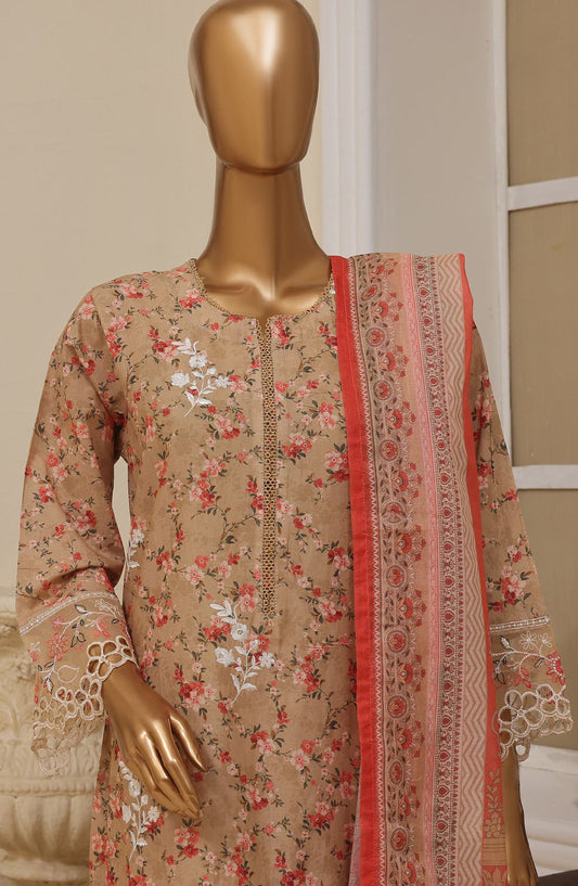 Bin Saeed Embroidered Lawn Stitched 3 Piece Suit - SM-565 - BS25EL3PCV5 - Brown - Summer Collection