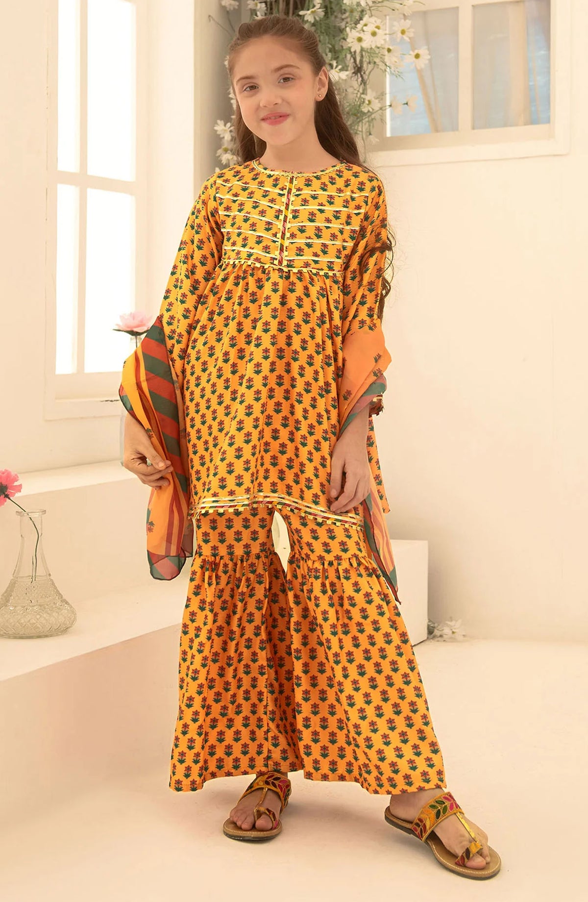 Herringbone Digital Printed 3 Piece Suit - INDP-16 - OCH25TE - Mustard - Casual Collection