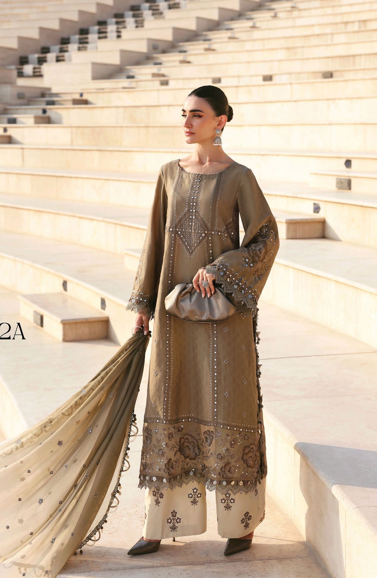 Maria B Luxury Embroidered Lawn Unstitched 3 Piece Suit - 2A - MAB26LLW - Beige - Summer Collection