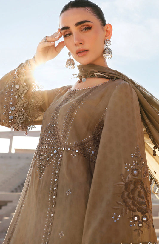 Maria B Luxury Embroidered Lawn Unstitched 3 Piece Suit - 2A - MAB26LLW - Beige - Summer Collection