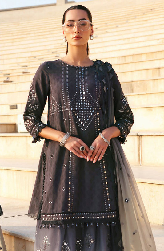 Maria B Luxury Embroidered Lawn Unstitched 3 Piece Suit - 2B - MAB26LLW - Blue - Summer Collection