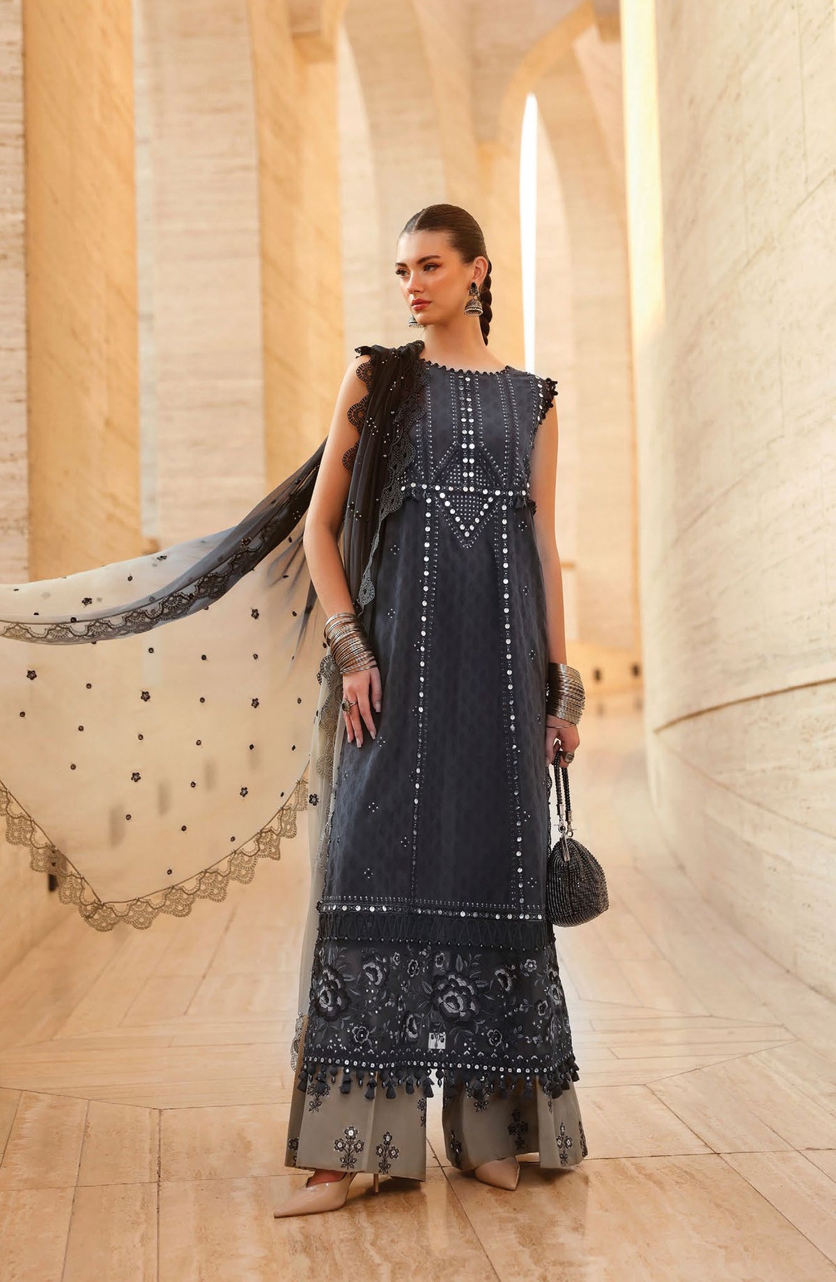 Maria B Luxury Embroidered Lawn Unstitched 3 Piece Suit - 2B - MAB26LLW - Blue - Summer Collection