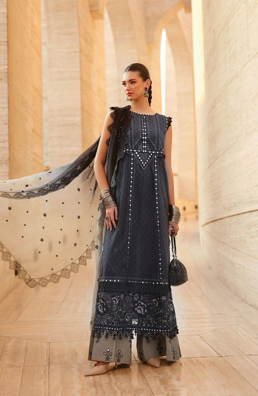 Maria B Luxury Embroidered Lawn Unstitched 3 Piece Suit - 2B - MAB26LLW - Blue - Summer Collection