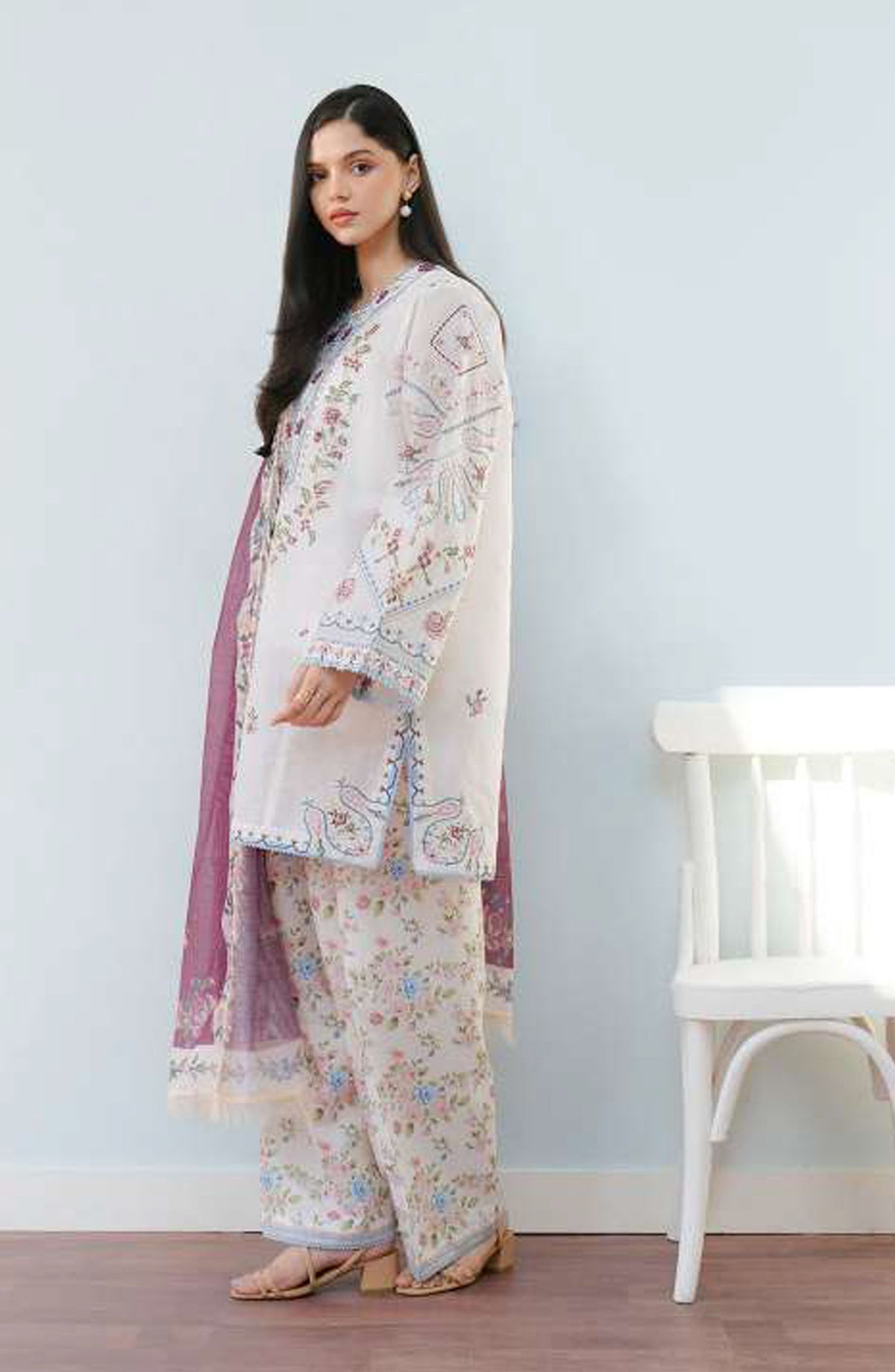 Coco by Zara Shahjahan Embroidered Lawn Unstitched 3 Piece Suit - D-02 B Serene - ZS25CL - White - Summer Collection