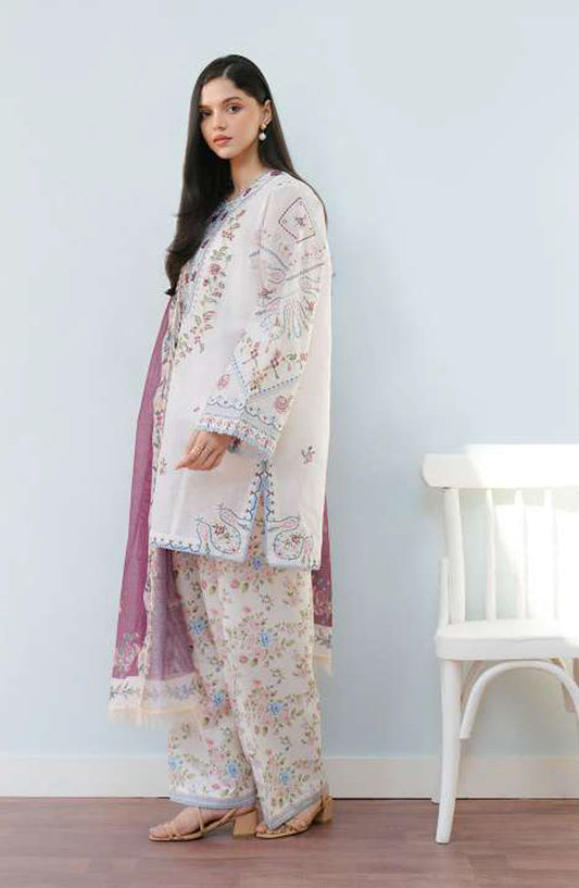 Coco by Zara Shahjahan Embroidered Lawn Unstitched 3 Piece Suit - D-02 B Serene - ZS25CL - White - Summer Collection