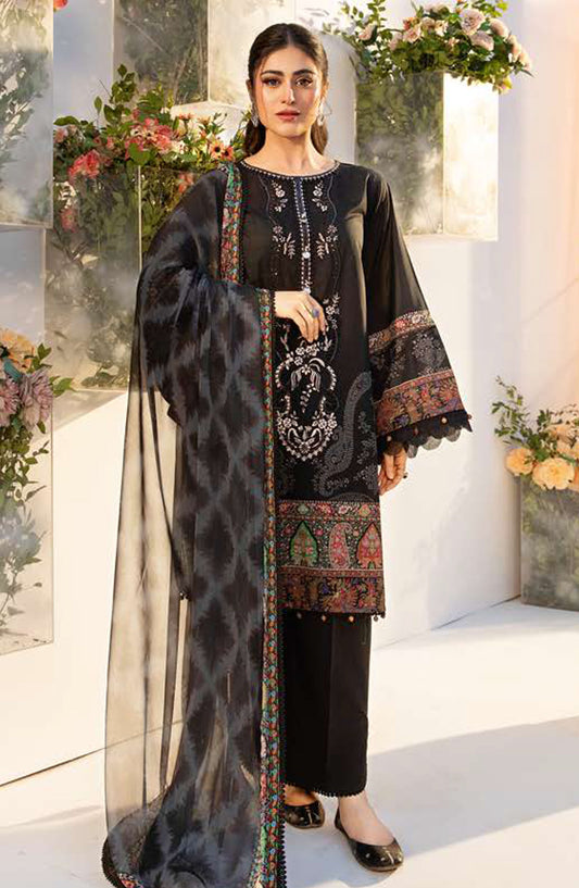 Maria B Embroidered Lawn Unstitched 3 Piece Suit - D-03 A - MB25MB - Black - Summer Collection