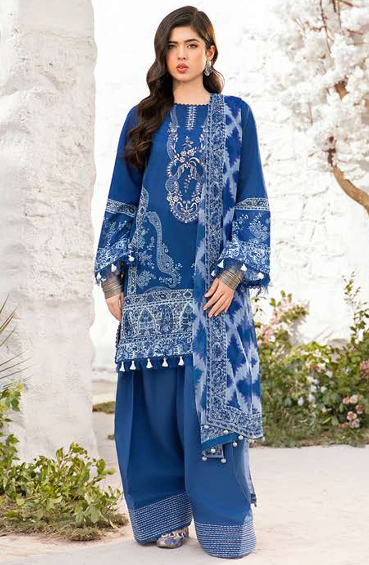 Maria B Embroidered Lawn Unstitched 3 Piece Suit - D-03 B - MB25MB - Blue - Summer Collection