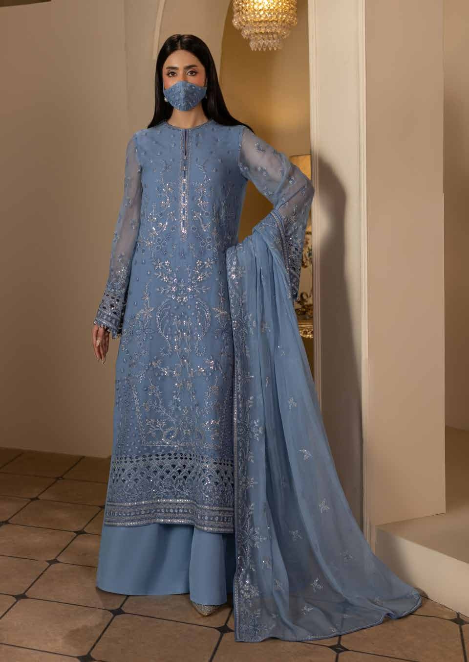 Kuch Khas By Flossie Chandani At Premium Chiffon 3pc Unstitched Suit - KKFCAK - D-03 - Light Purple