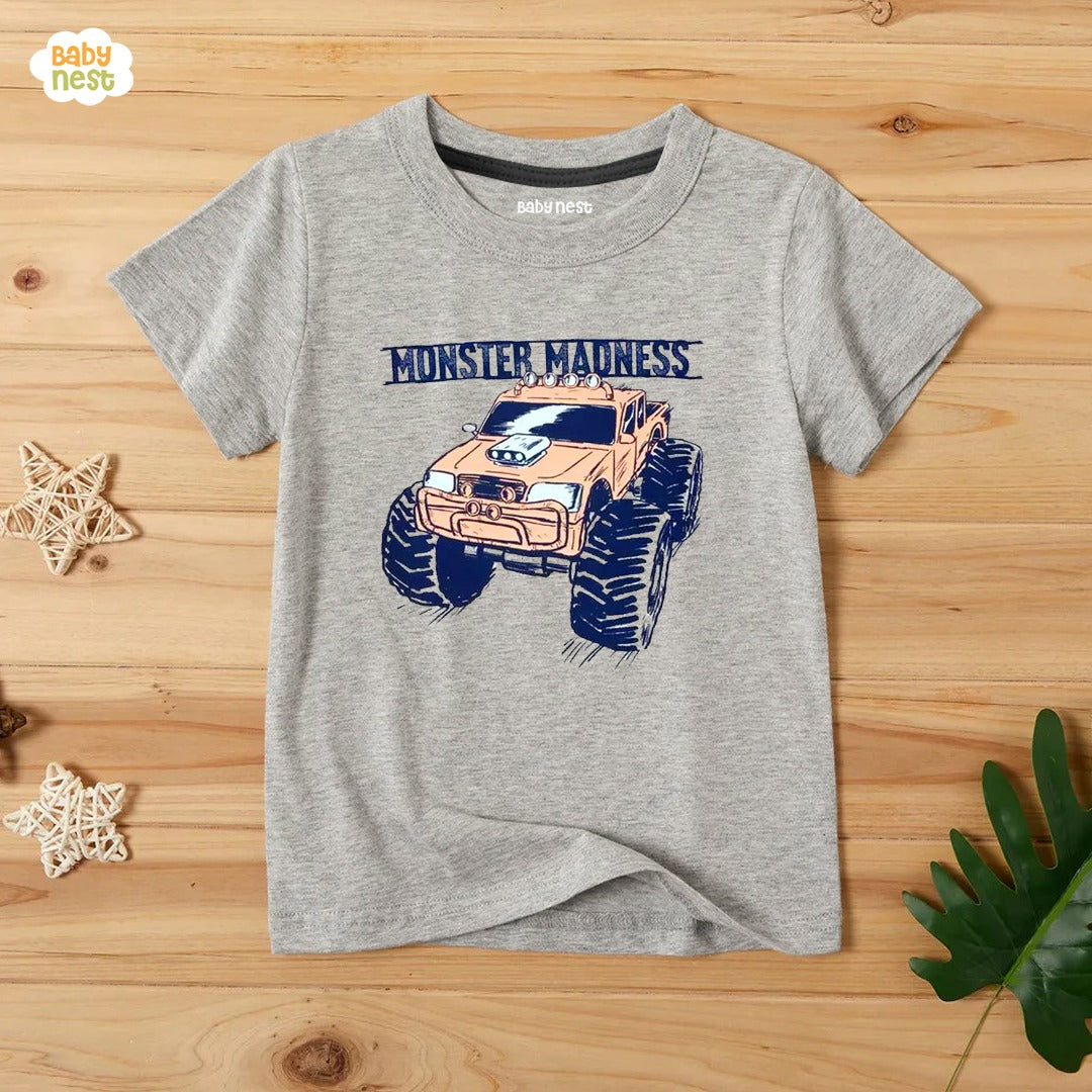 Monster Madness Half Sleeves T-shirts For Kids Grey - SBT-354-D2