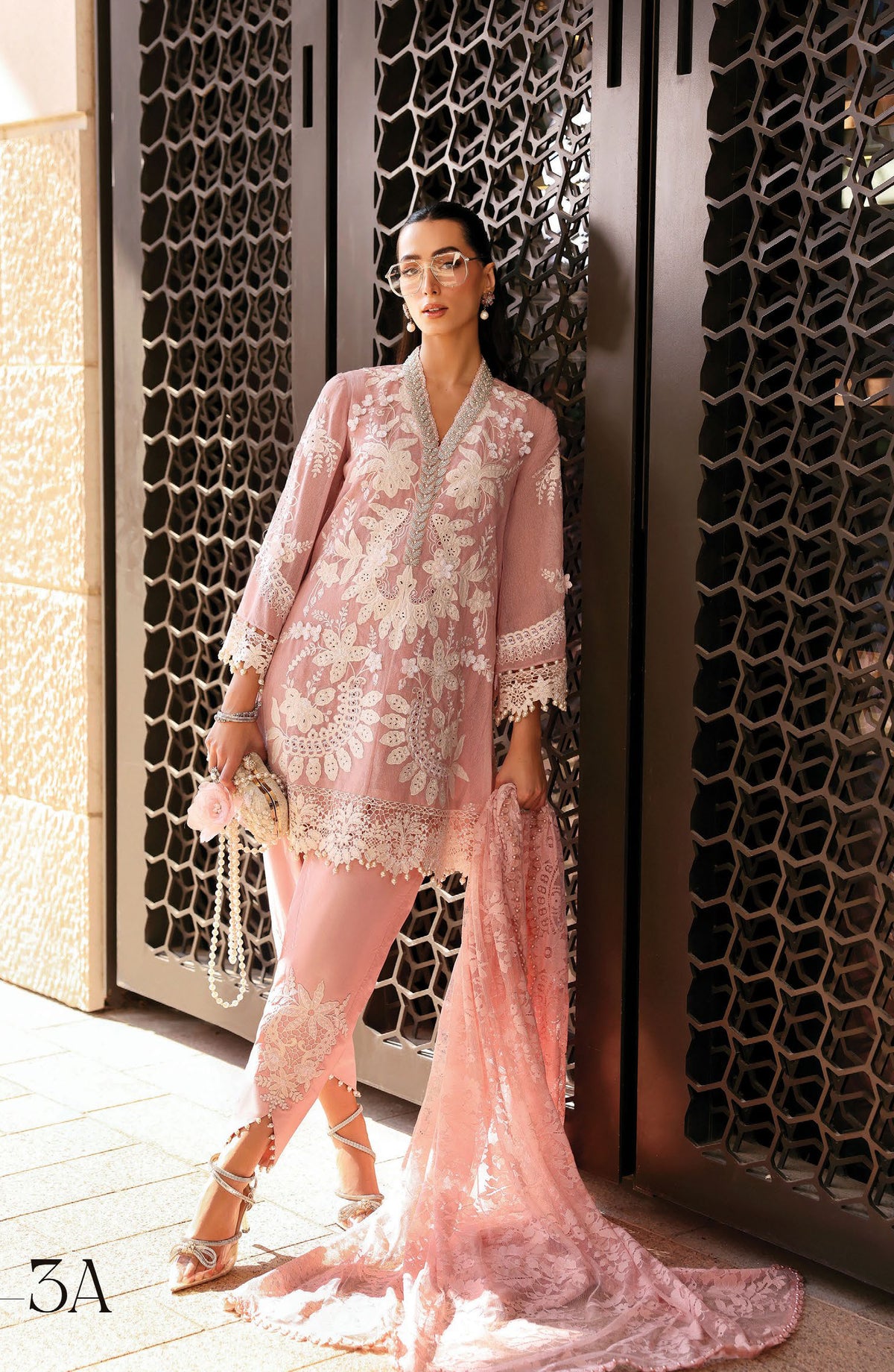 Maria B Luxury Embroidered Lawn Unstitched 3 Piece Suit - 3A - MAB26LLW - Pink - Summer Collection