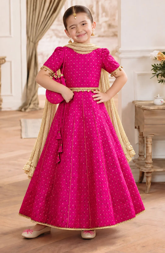 3 Piece Printed Rawsilk Pink Lehenga A036-Pnk - Rawsilk - MOD26TWF - Festive Collection
