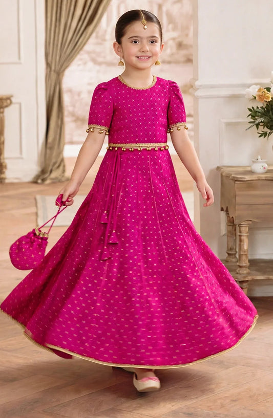 3 Piece Printed Rawsilk Pink Lehenga A036-Pnk - Rawsilk - MOD26TWF - Festive Collection

