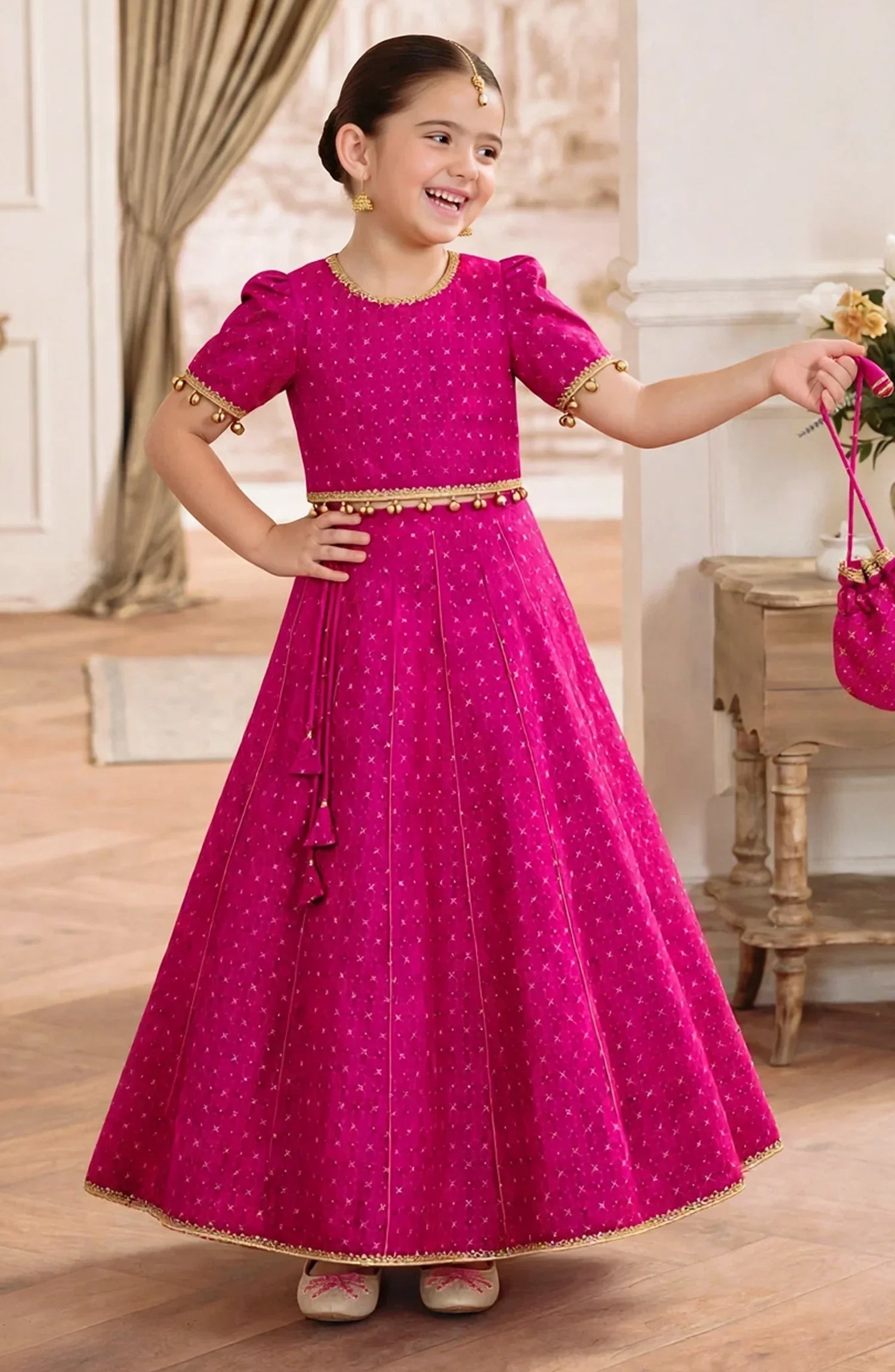 3 Piece Printed Rawsilk Pink Lehenga A036-Pnk - Rawsilk - MOD26TWF - Festive Collection
