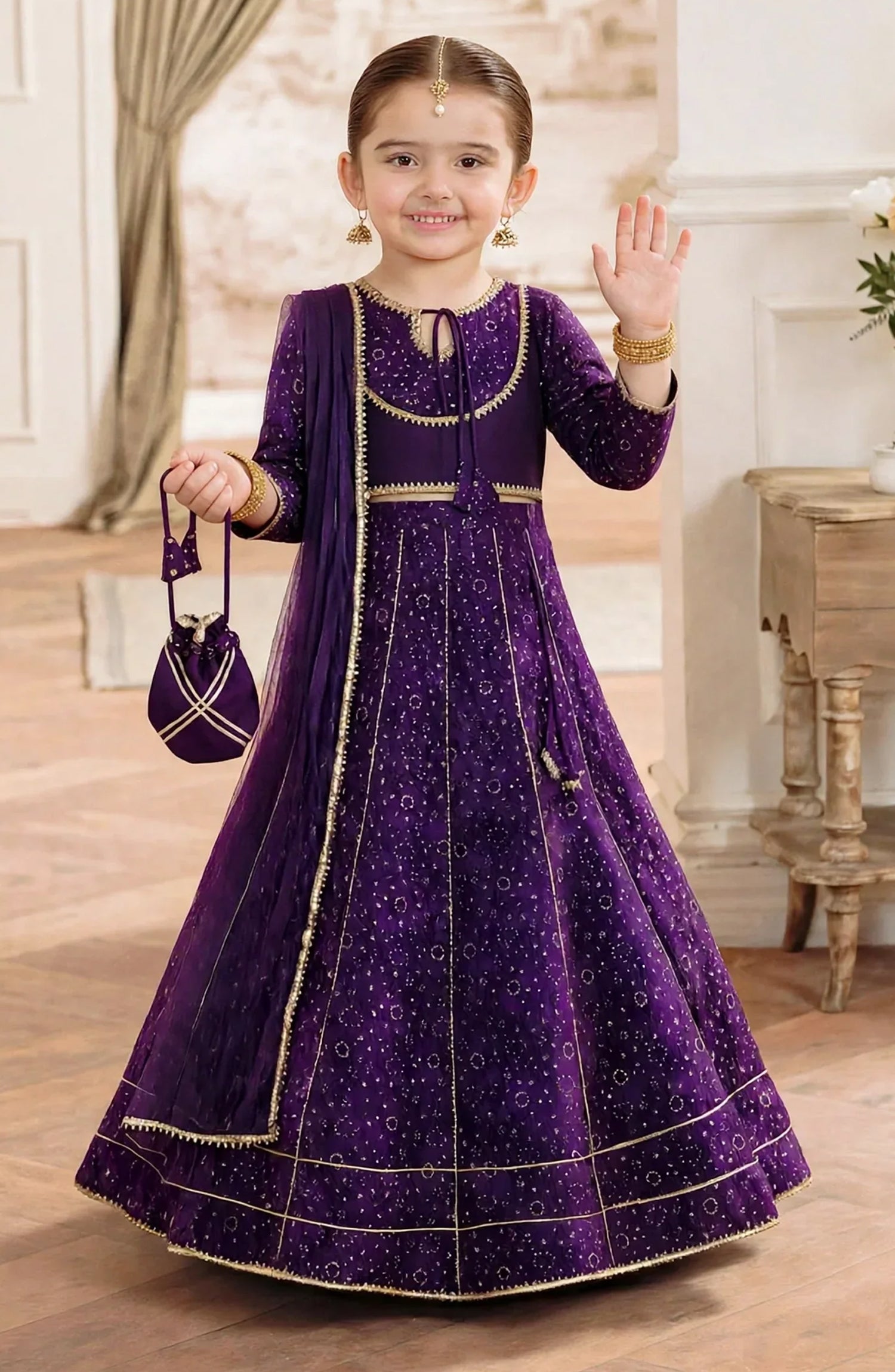 3 Piece Rawsilk Printed Purple Lehenga A026-Prpl -  Rawsilk - MOD26TWF - Festive Collection
