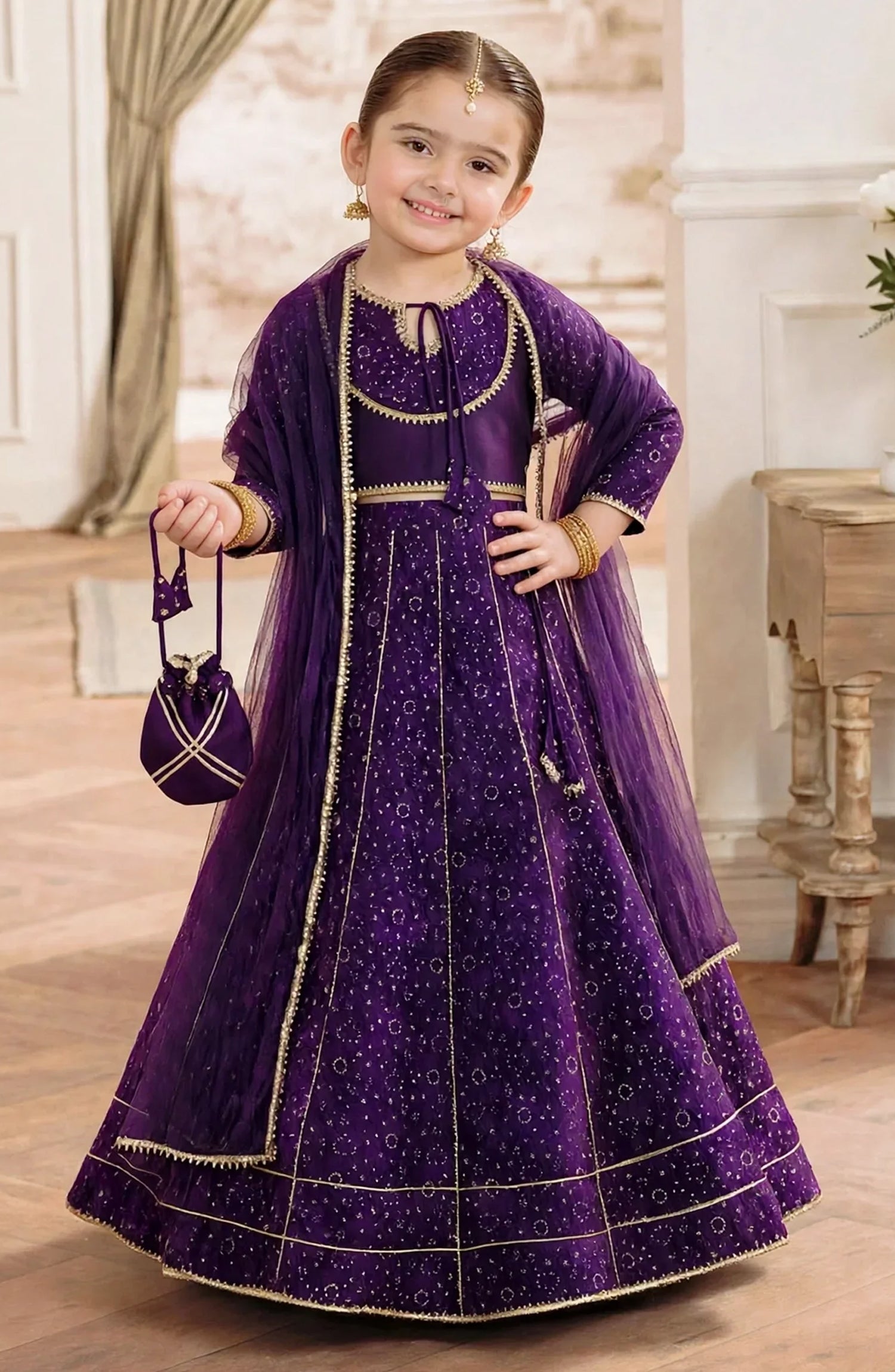 3 Piece Rawsilk Printed Purple Lehenga A026-Prpl -  Rawsilk - MOD26TWF - Festive Collection
