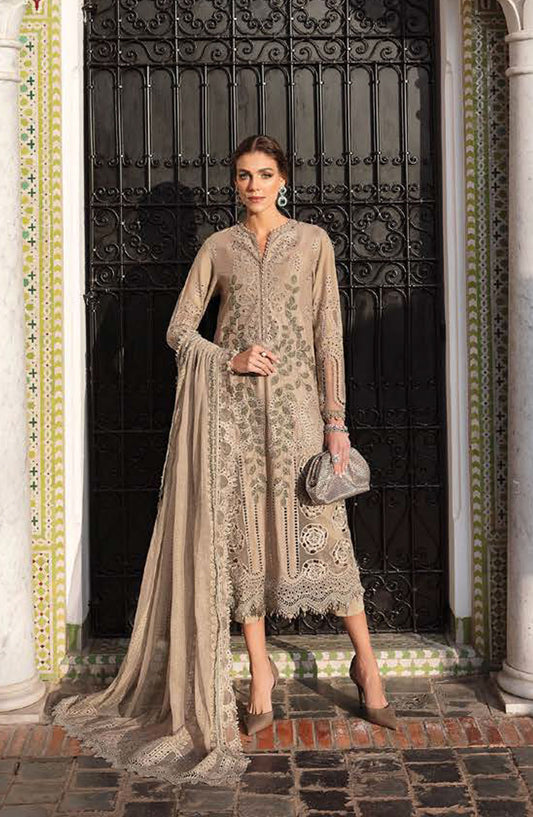 Maria B Embroidered Lawn Unstitched 3 Piece Suit - D-3A - MAB25LLV25 - Beige - Summer Collection