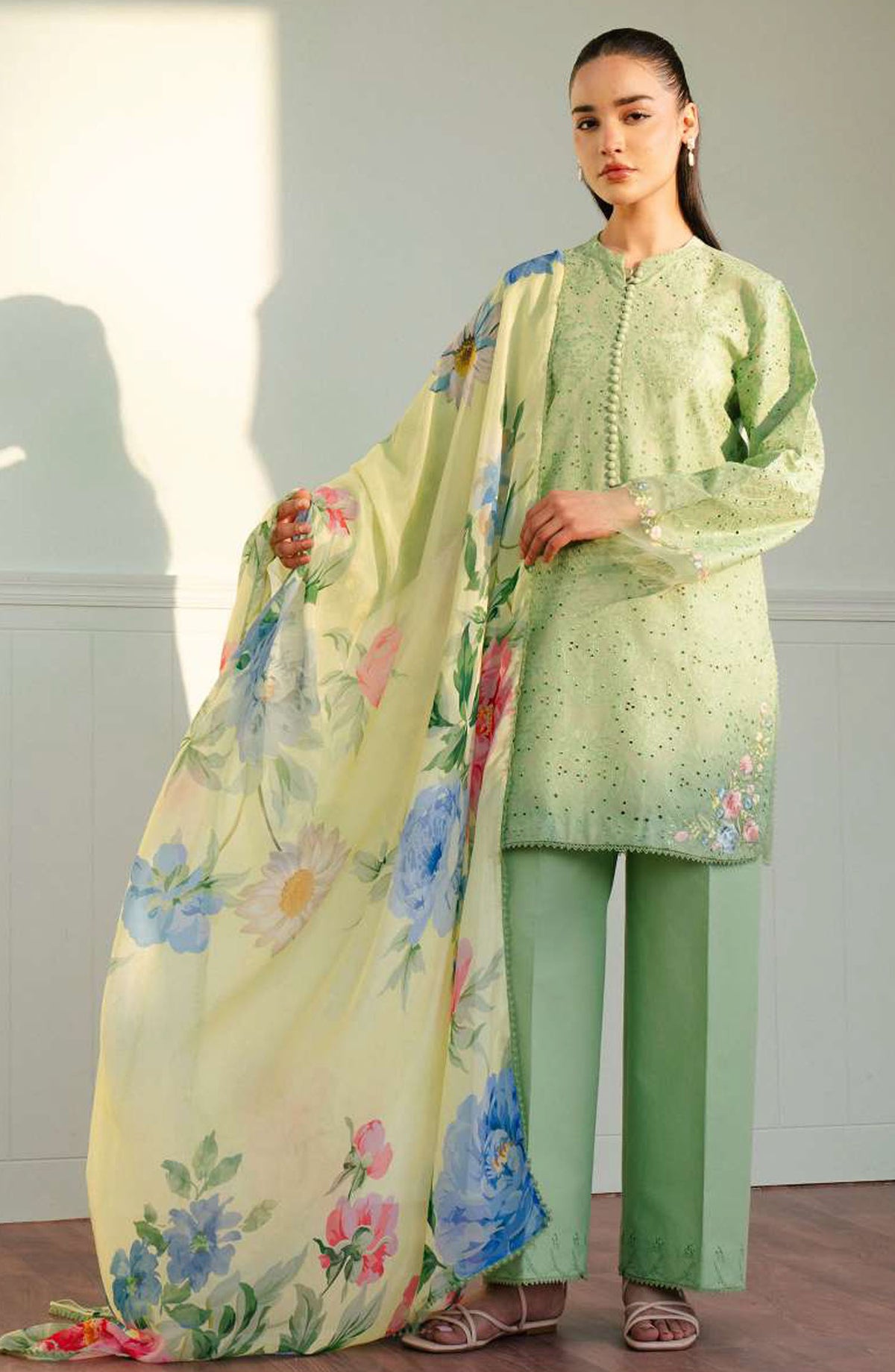Coco by Zara Shahjahan Embroidered Lawn Unstitched 3 Piece Suit - D-03 B Tina - ZS25CL - Green - Summer Collection