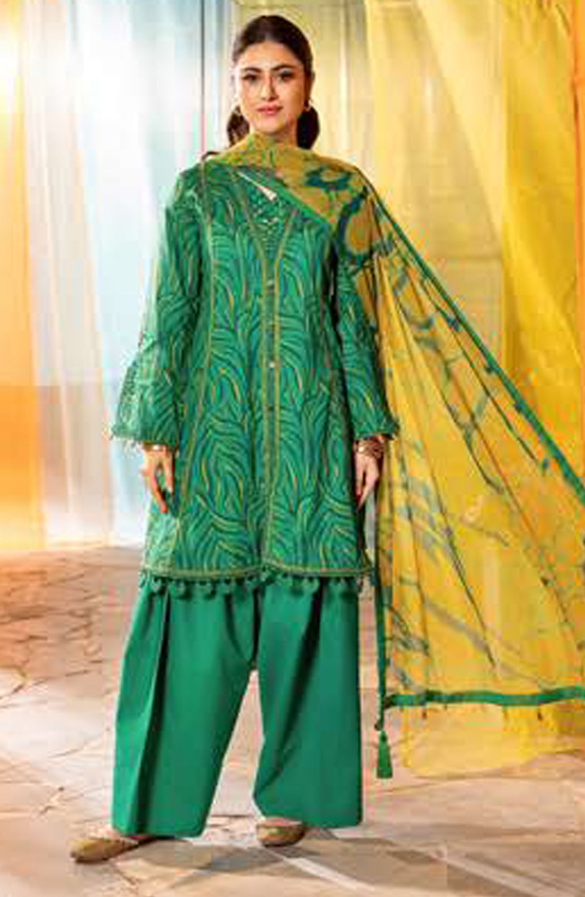 Maria B Embroidered Lawn Unstitched 3 Piece Suit - D-04 A - MB25MB - Green - Summer Collection