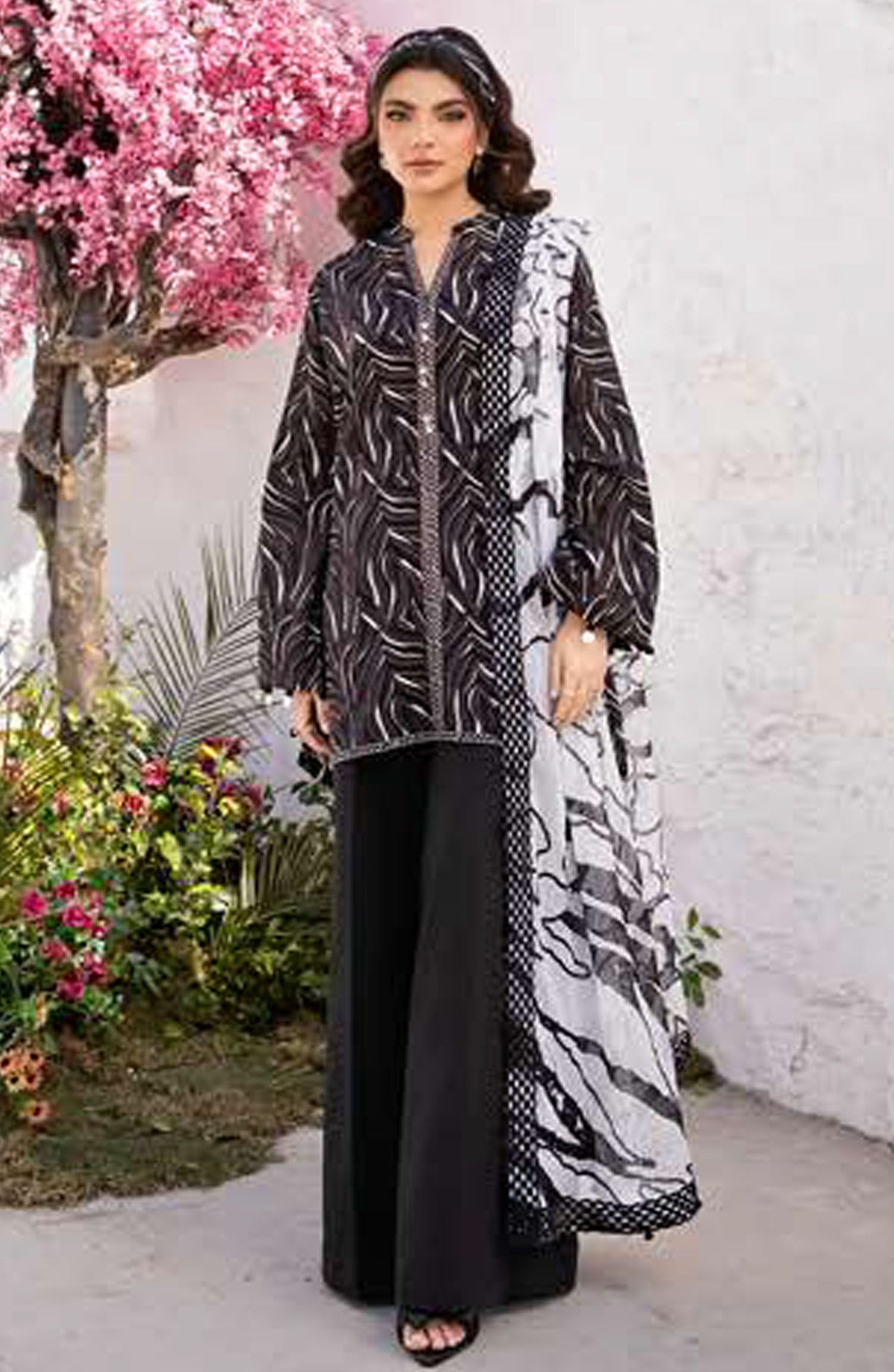 Maria B Embroidered Lawn Unstitched 3 Piece Suit - D-04 B - MB25MB - Black - Summer Collection