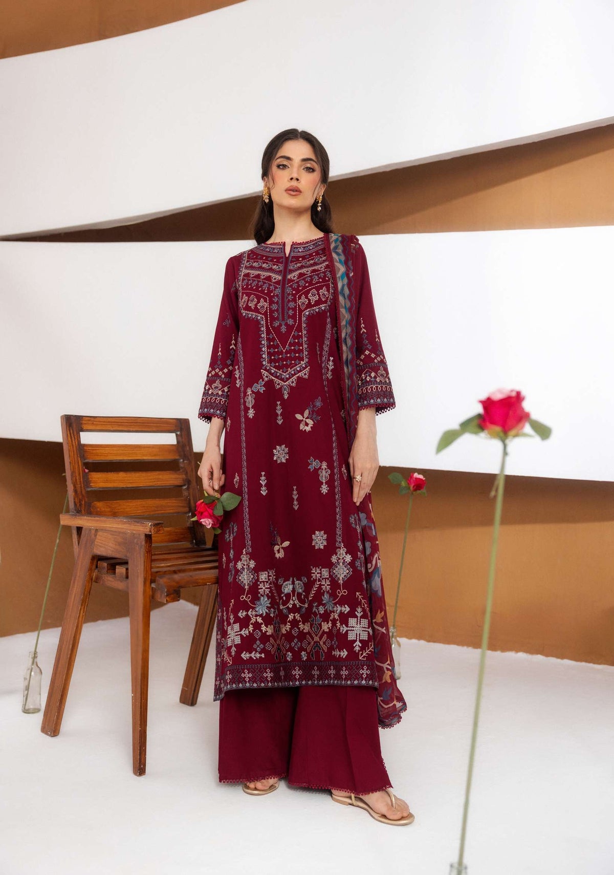 ZYNC By Florent at 3 Pcs Unstitched Dyed Viscose Embroidered Suit - ZFUDVE - D-FZ 07 A
