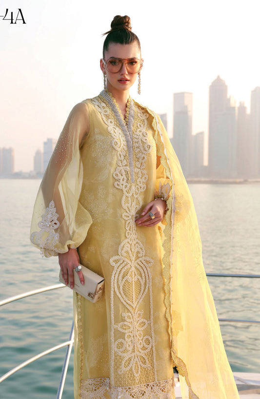 Maria B Luxury Embroidered Lawn Unstitched 3 Piece Suit - 4A - MAB26LLW - Yellow - Summer Collection