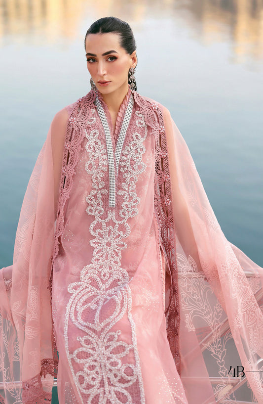 Maria B Luxury Embroidered Lawn Unstitched 3 Piece Suit - 4B - MAB26LLW - Pink - Summer Collection