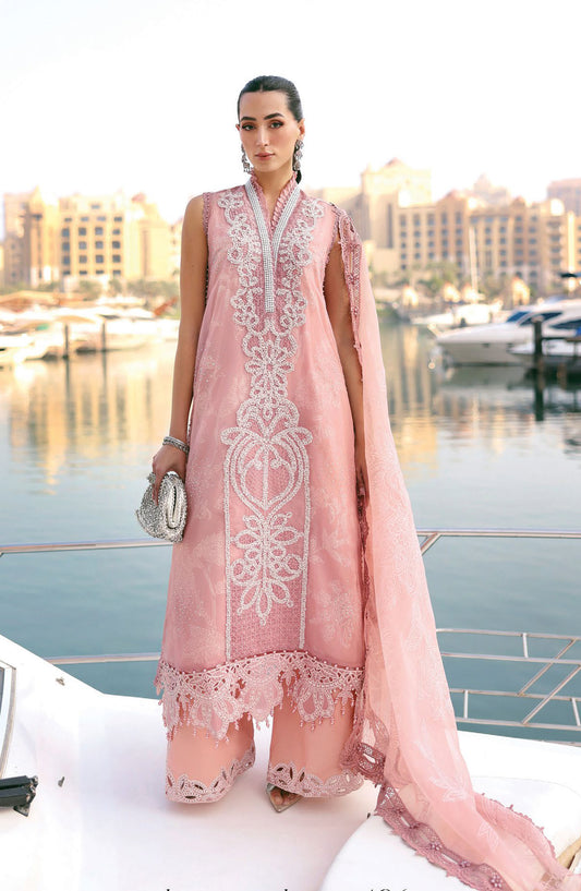 Maria B Luxury Embroidered Lawn Unstitched 3 Piece Suit - 4B - MAB26LLW - Pink - Summer Collection