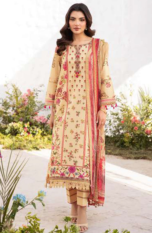 Maria B Embroidered Lawn Unstitched 3 Piece Suit - D-05 A - MB25MB - Beige - Summer Collection