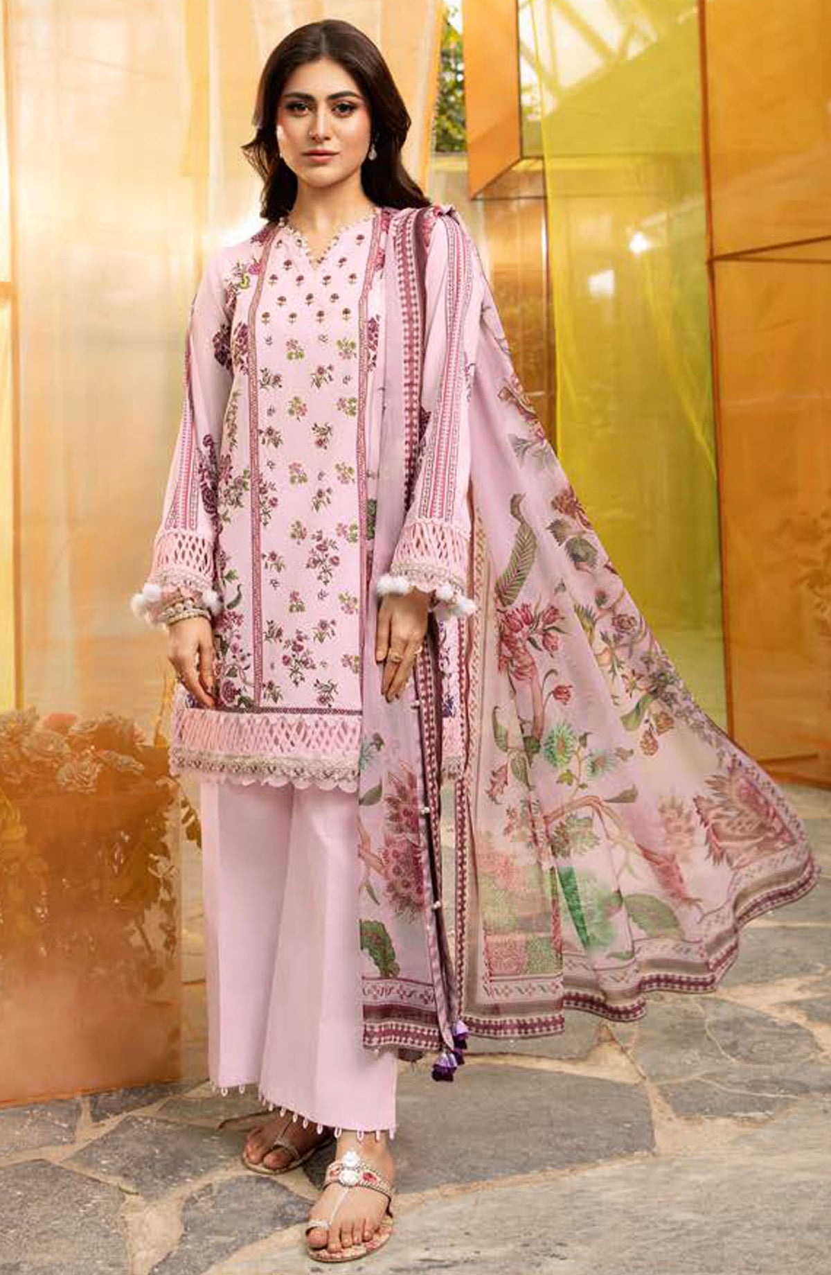Maria B Embroidered Lawn Unstitched 3 Piece Suit - D-05 B - MB25MB - Pink - Summer Collection