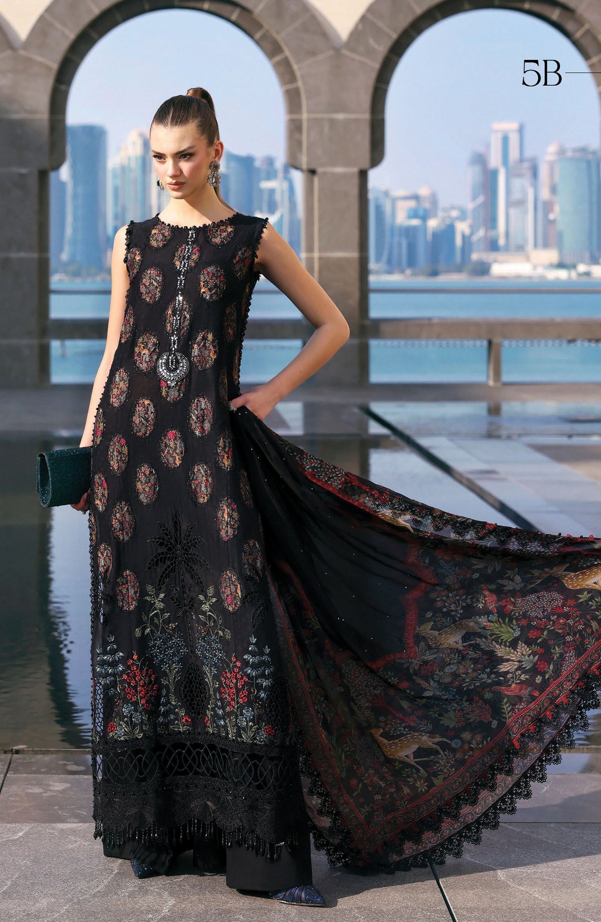 Maria B Luxury Embroidered Lawn Unstitched 3 Piece Suit - 5B - MAB26LLW - Black - Summer Collection