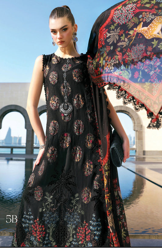 Maria B Luxury Embroidered Lawn Unstitched 3 Piece Suit - 5B - MAB26LLW - Black - Summer Collection