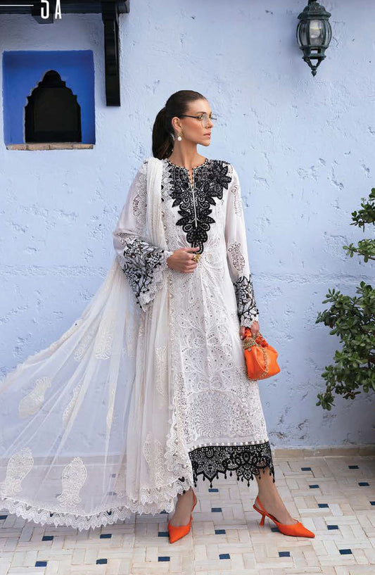 Maria B Embroidered Lawn Unstitched 3 Piece Suit - D-5A - MAB25LLV25 - White - Summer Collection