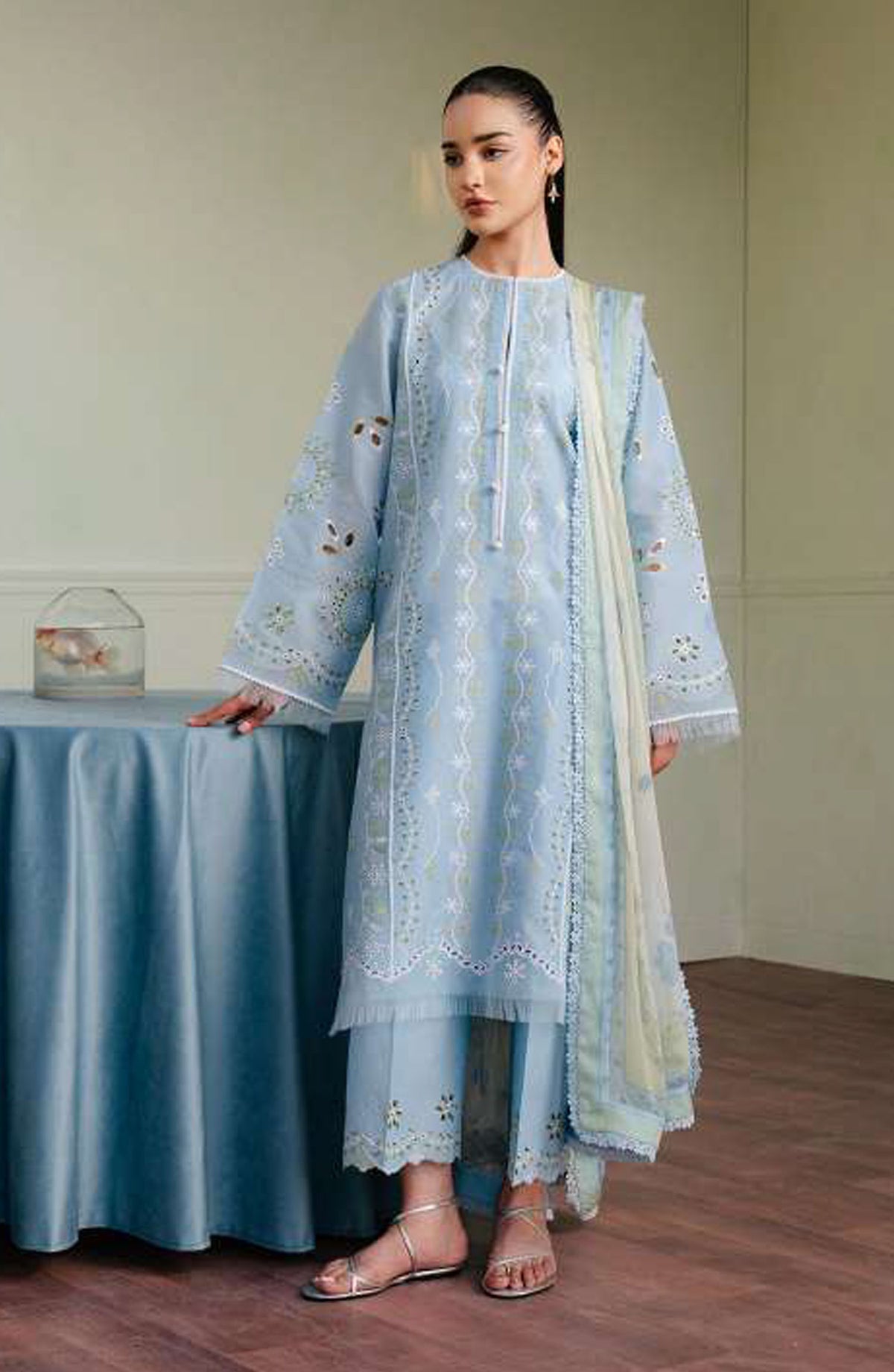Coco by Zara Shahjahan Embroidered Lawn Unstitched 3 Piece Suit - D-05 A Silas - ZS25CL - Blue - Summer Collection
