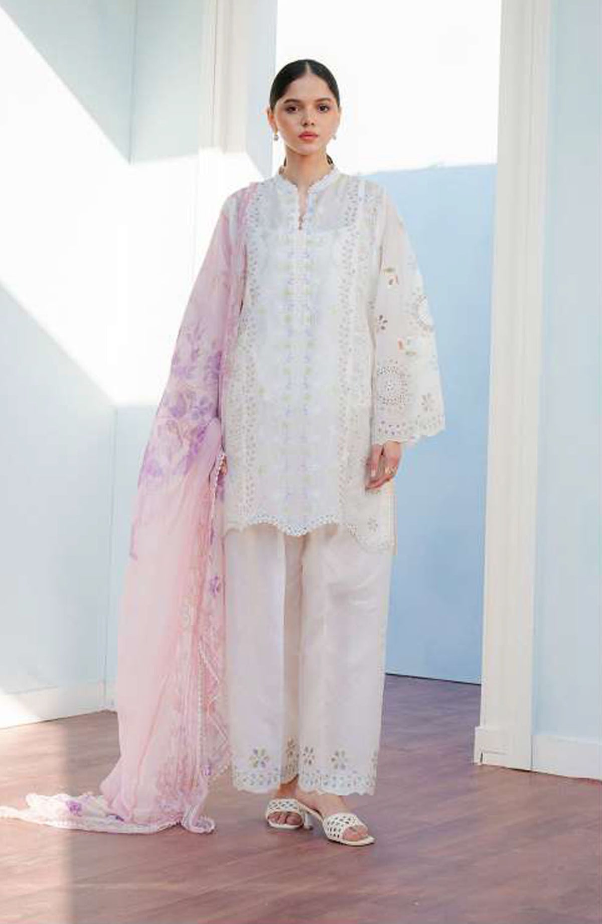 Coco by Zara Shahjahan Embroidered Lawn Unstitched 3 Piece Suit - D-05 B Silas - ZS25CL - White - Summer Collection