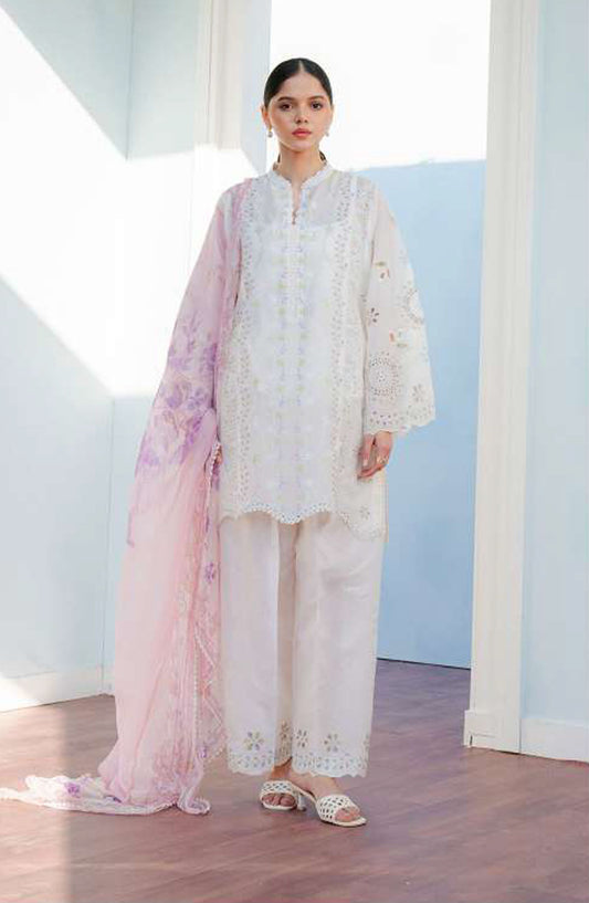 Coco by Zara Shahjahan Embroidered Lawn Unstitched 3 Piece Suit - D-05 B Silas - ZS25CL - White - Summer Collection