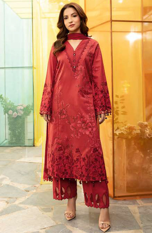 Maria B Embroidered Lawn Unstitched 3 Piece Suit - D-06 A - MB25MB - Red - Summer Collection